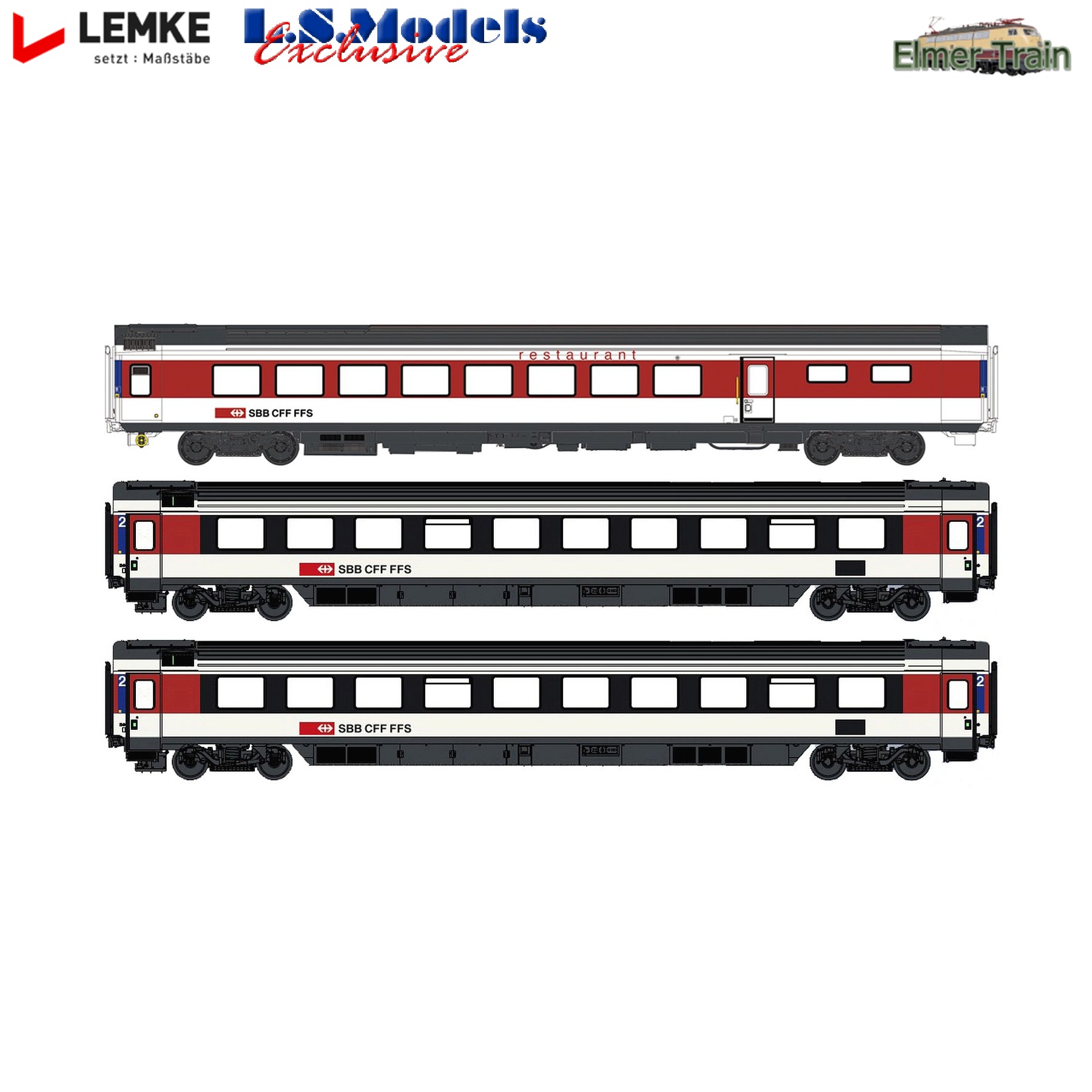 【予約・価格未定】EC9 客車3輌セット Bpm + WRm 2等車2輌+食堂車1輌 SBB Ep6